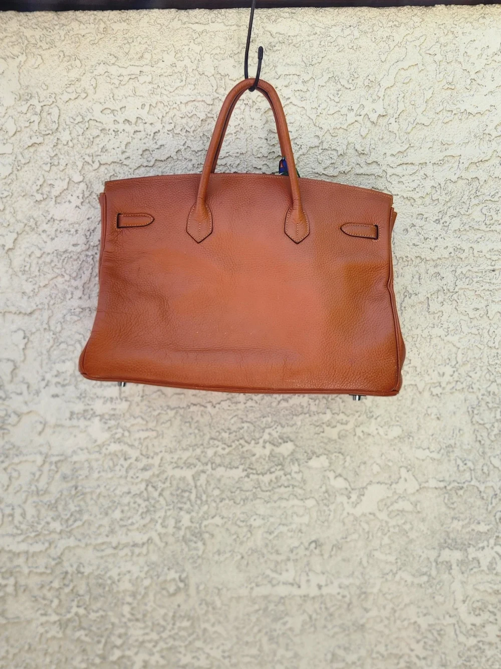 Elegant Orange Leather Tote Bag with Scarf Accent